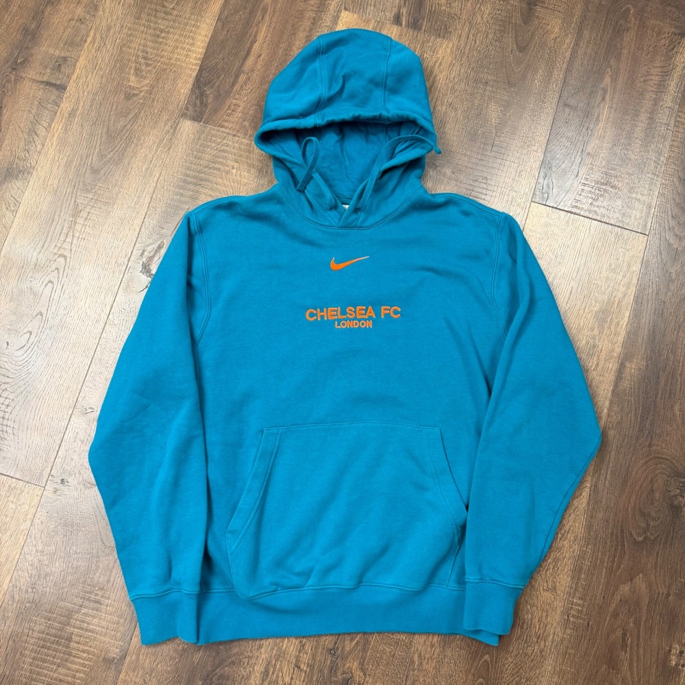 Nike Chelsea FC London Men's Small Teal Orange Embroidered Pullover Hoodie